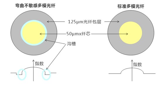 彎曲不敏感光纖與標(biāo)準(zhǔn)光纖結(jié)構(gòu)對比圖-廣西科毅光通信