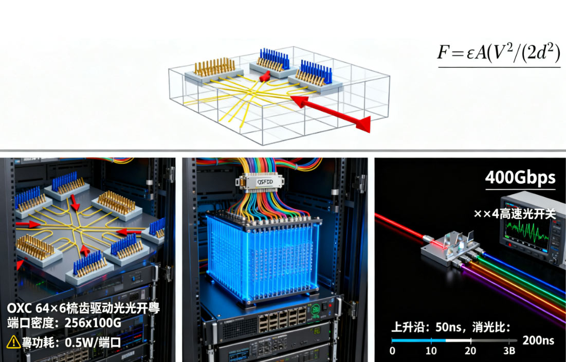 靜電梳齒驅(qū)動光開關結(jié)構示意圖高速光開關數(shù)據(jù)中心OXC
