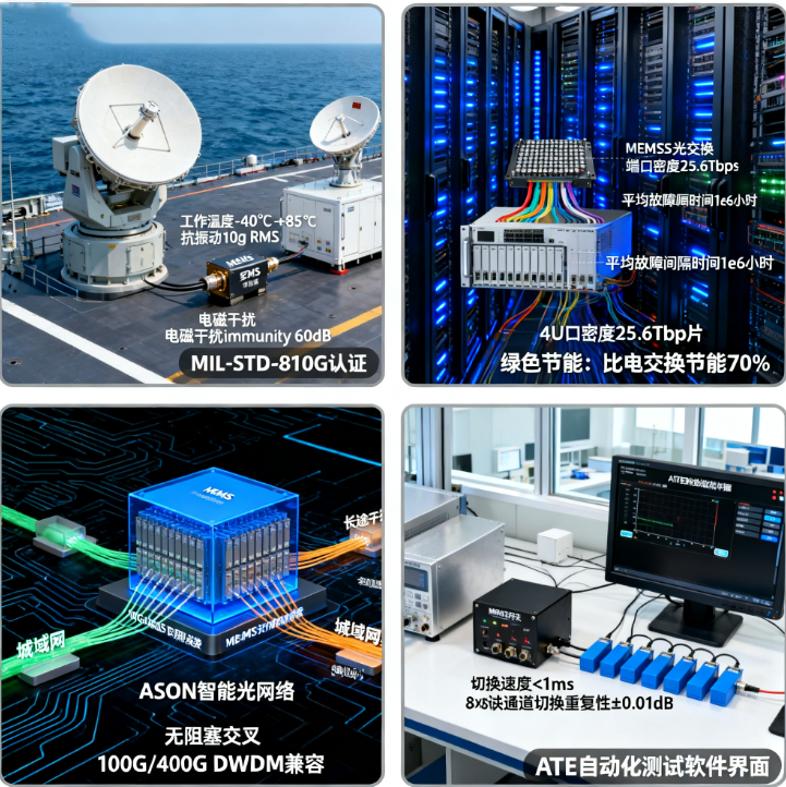 MEMS光開關光通信網(wǎng)絡數(shù)據(jù)中心光學測試航天軍事應用