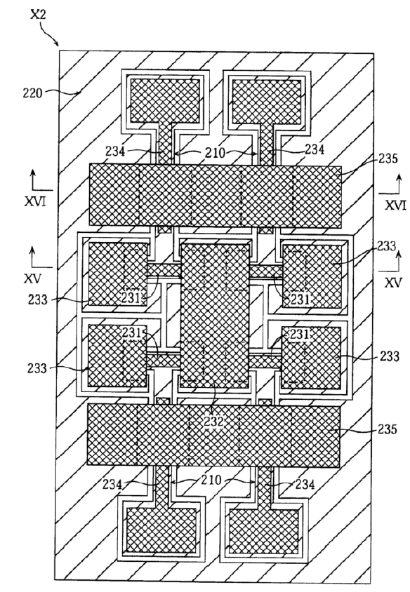 第二實施例的微型開關(guān)器件的平面圖