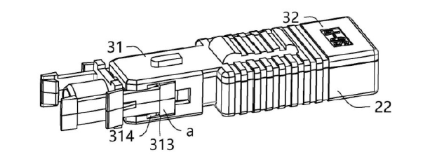 是跳線快速連接器與適配器的卡扣連接時的結(jié)構(gòu)示意圖 - 廣西光通信